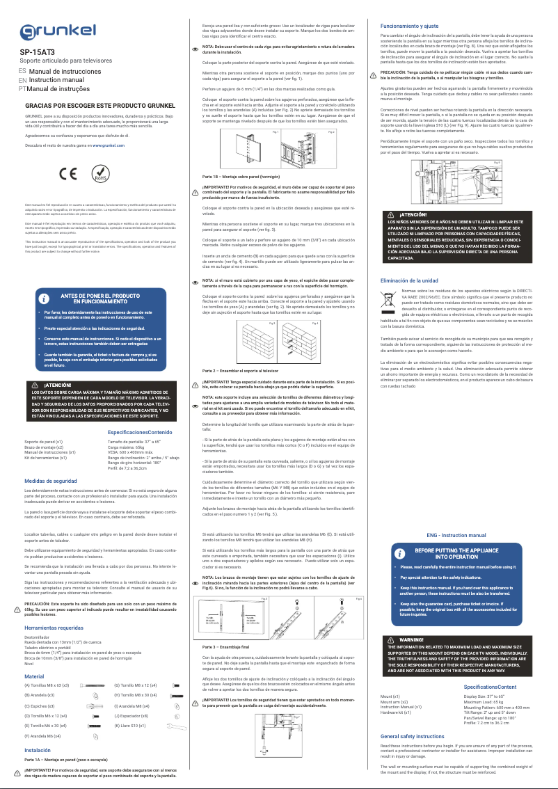 First page image of the manual for SP-15AT3