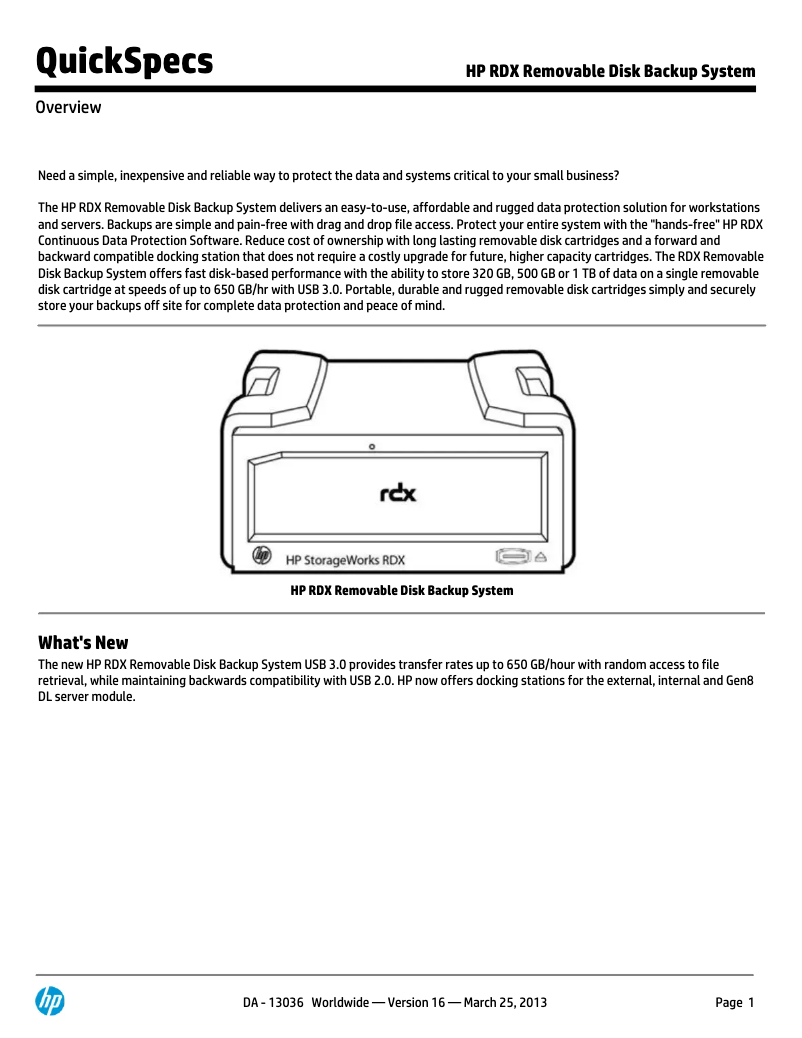 Page 1 of the manual User Manual HP StorageWorks RDX500