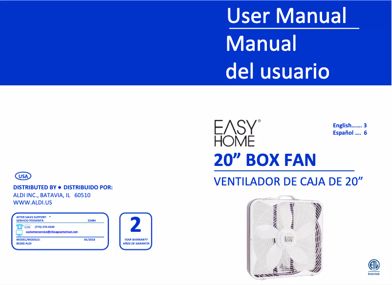 First page image of the manual for Box Fan BX200