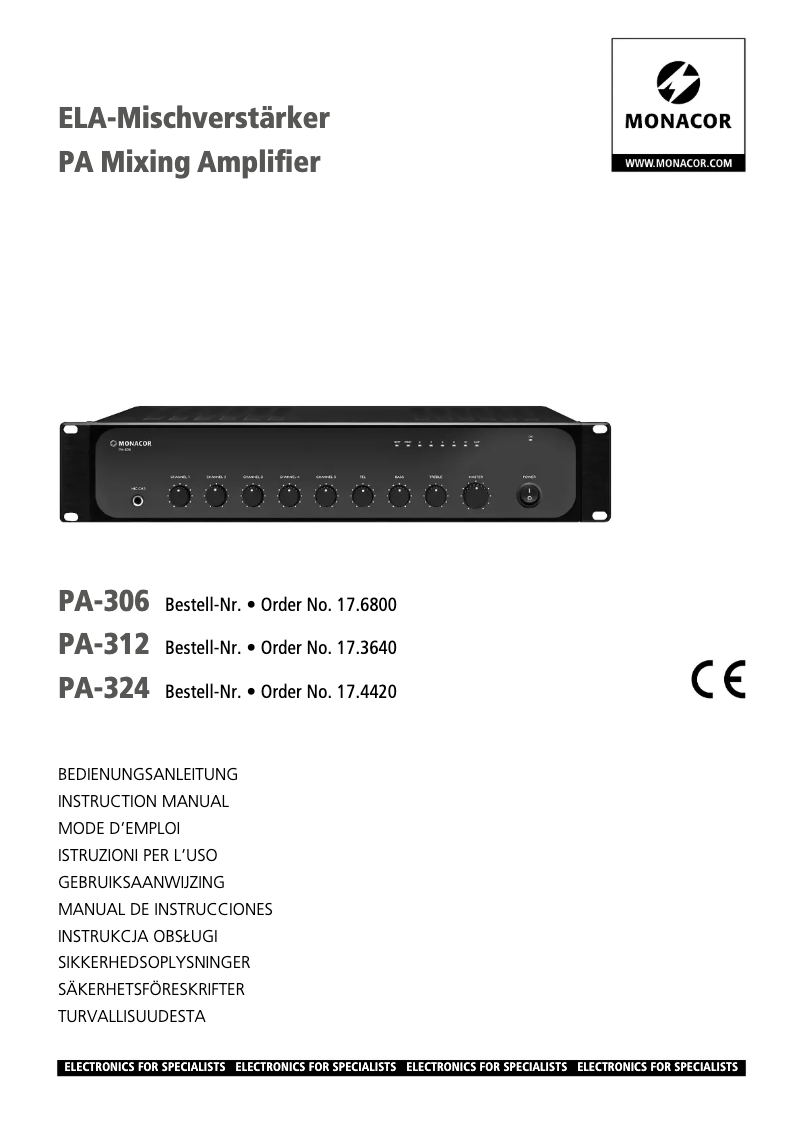 First page image of the manual for PA-306