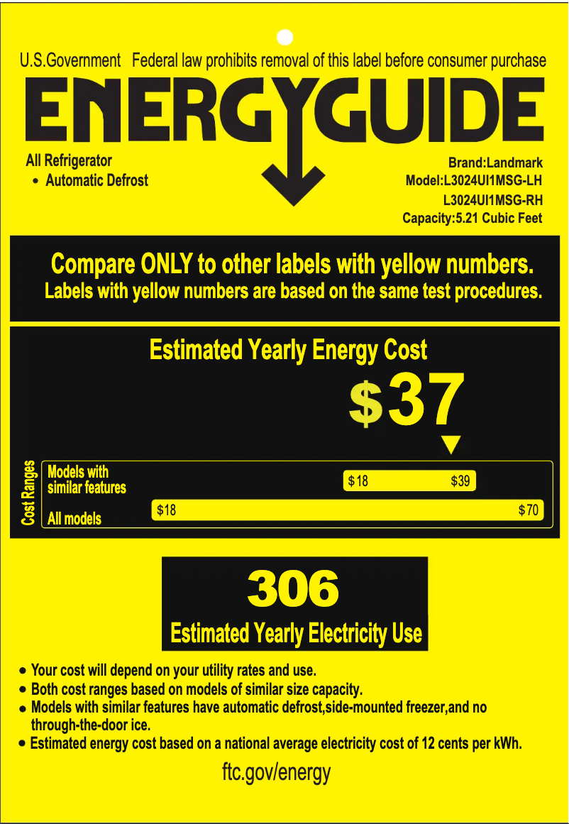 Page 1 of the manual Energy Label Landmark L3024UI1MPR-LH