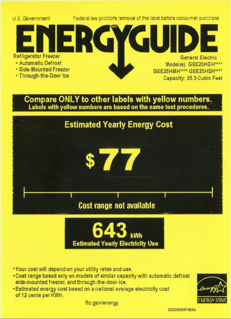 Page 1 of the manual Energy Label GE GIE21GTHWW