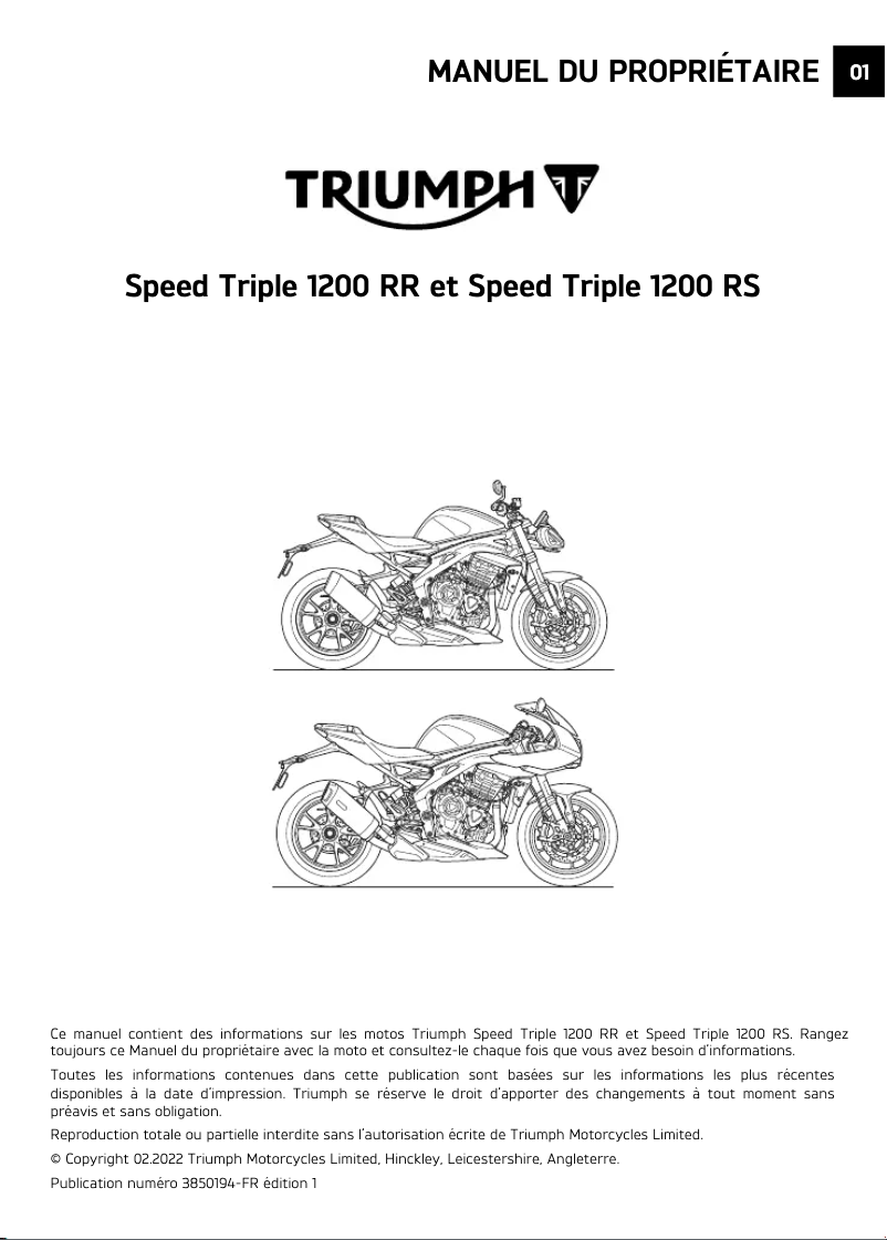 First page image of the manual for Speed Triple 1200 RR (2023)