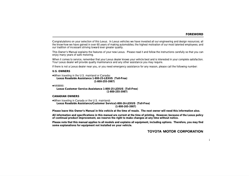 First page image of the manual for SC 430 (2004)