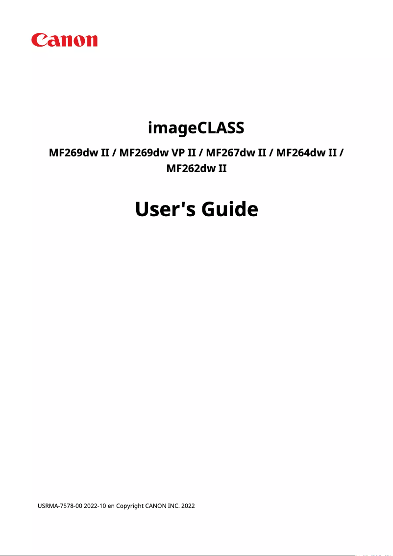 First page image of the manual for imageCLASS MF267dw II