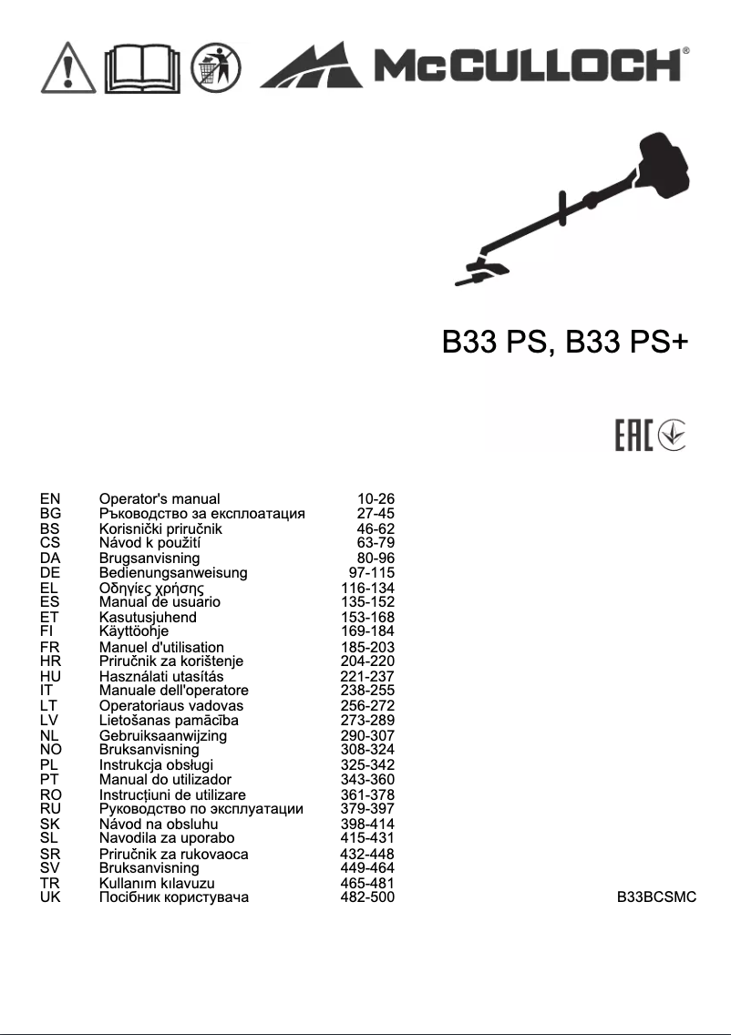 Page 1 of the manual User Manual McCulloch B33 PS