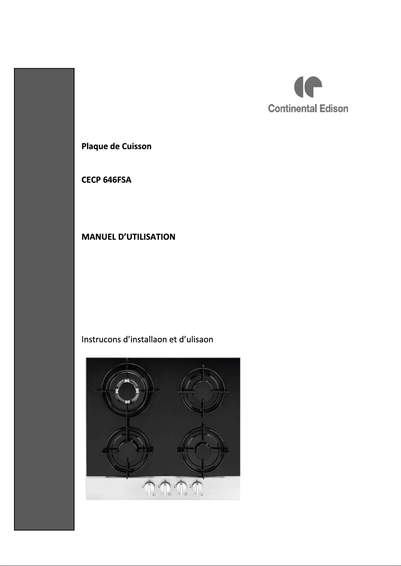 Page 1 of the manual User Manual Continental Edison CECP646FSA