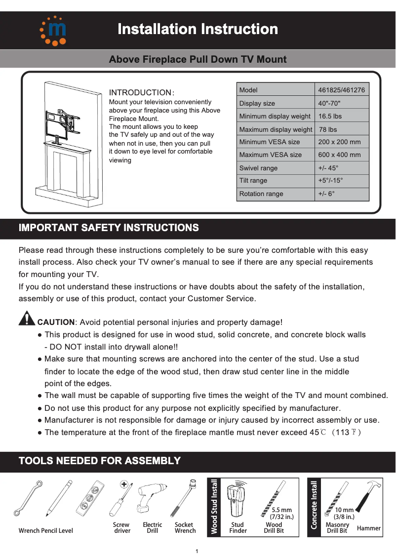 Page 1 of the manual Installation Guide Manhattan 461825