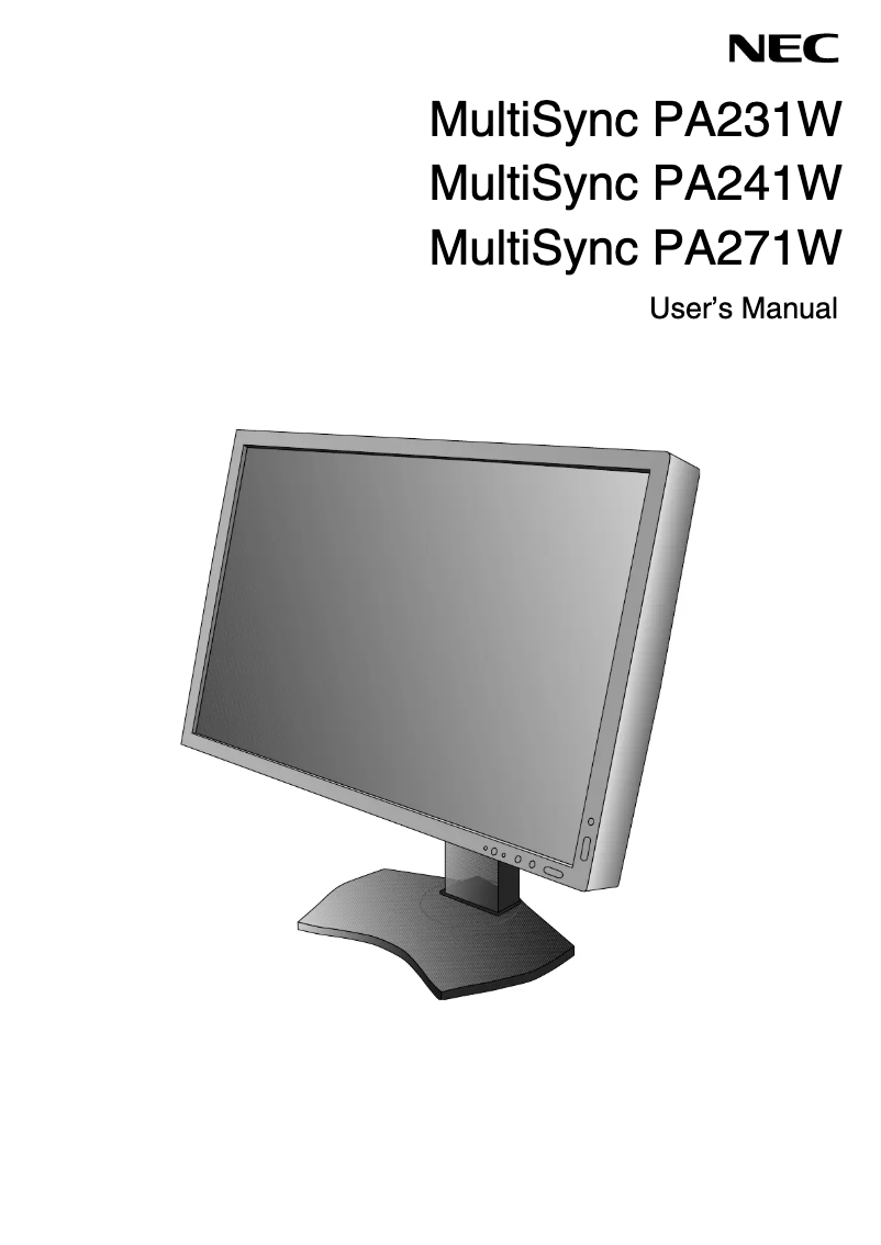 First page image of the manual for MultiSync PA271W
