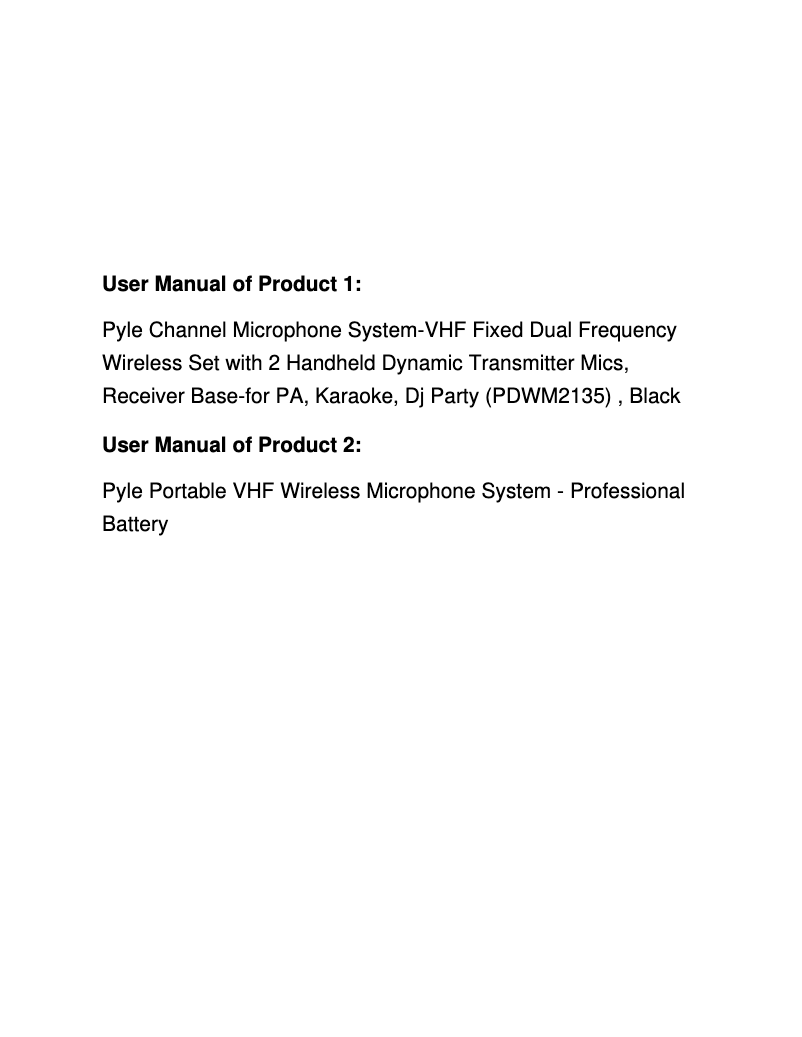 First page image of the manual for PDWM2135