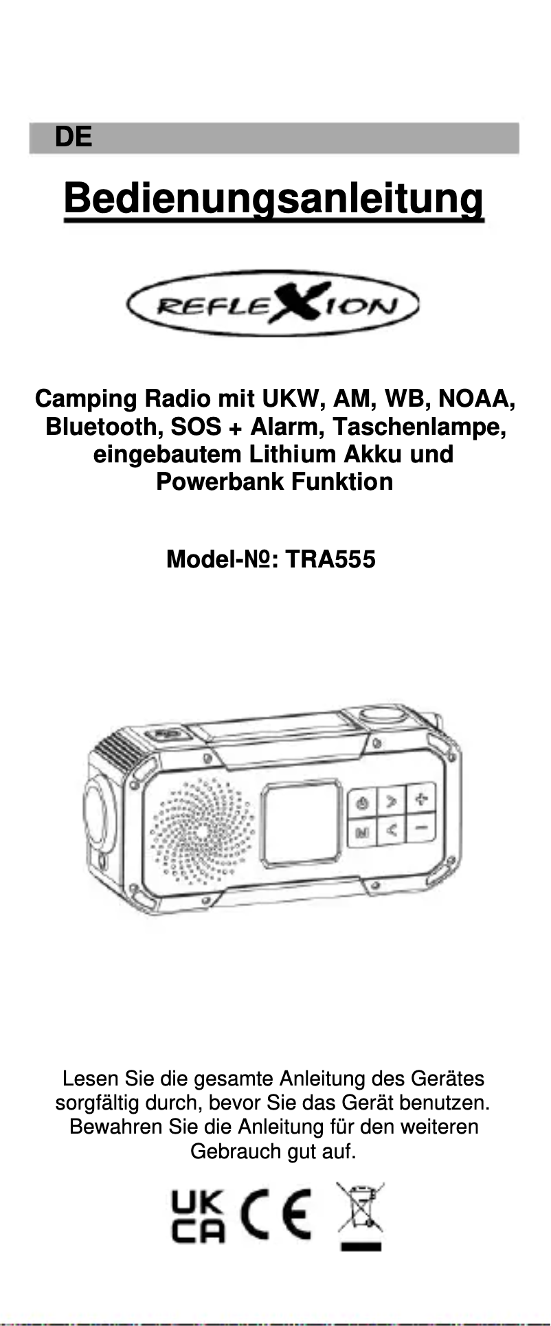 First page image of the manual for TRA555
