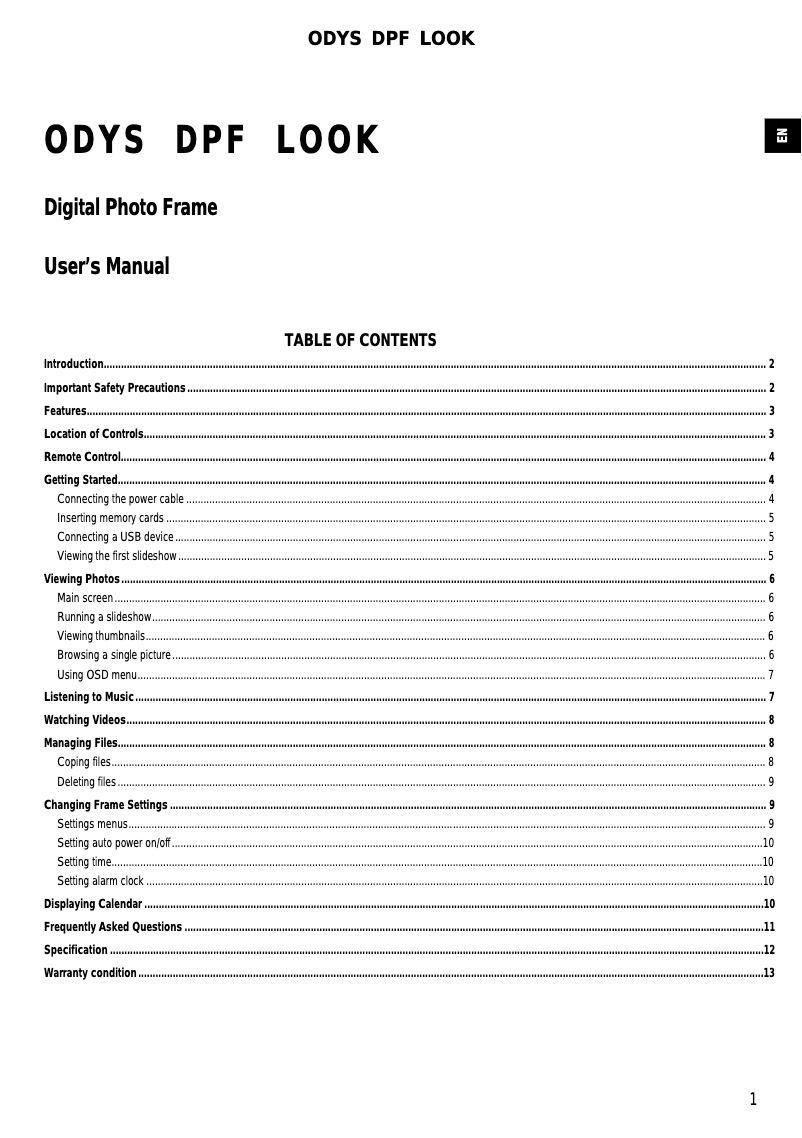 First page image of the manual for DPF-LOOK