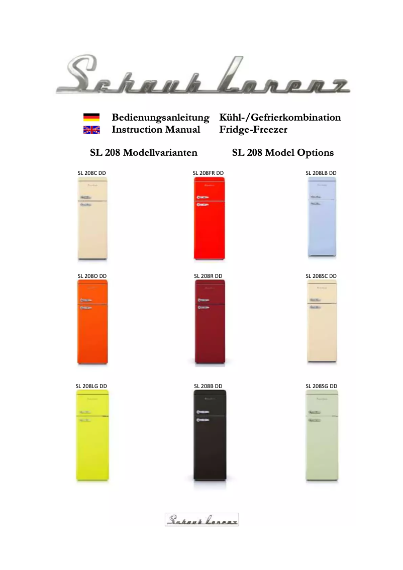 First page image of the manual for SL208 O DD