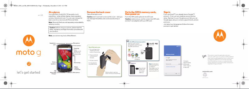 First page image of the manual for Moto G2