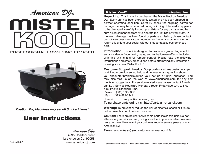 Page 1 of the manual User Manual Adj MISTER KOOL