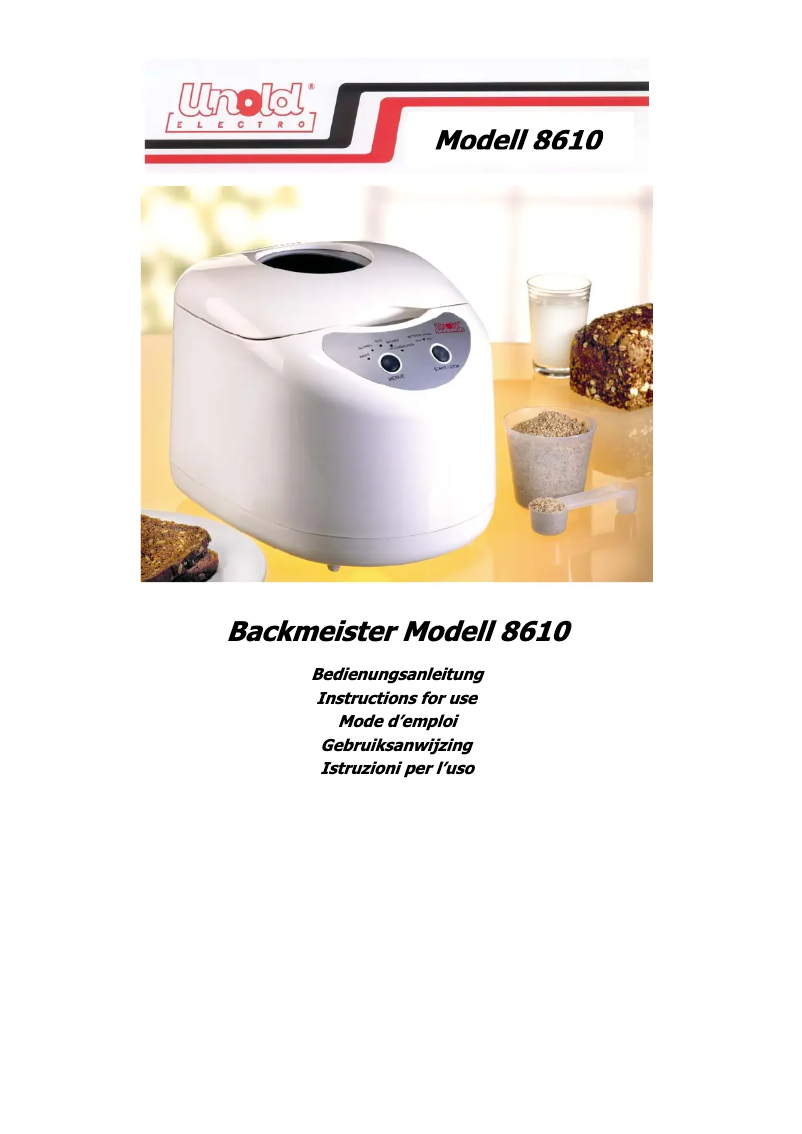 Page 1 of the manual User Manual Unold 8610 Backmeister