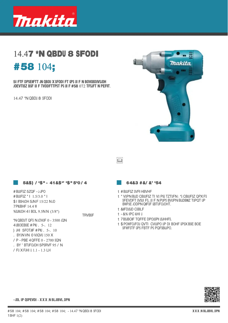Page 1 of the manual Technical Sheet Makita BTW104Z