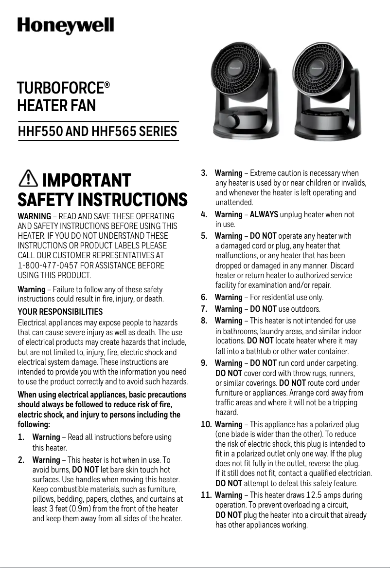First page image of the manual for TurboForce HHF550B