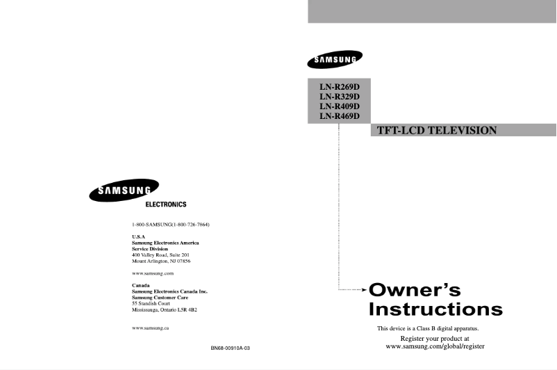 Page 1 of the manual User Manual Samsung LN-R329D