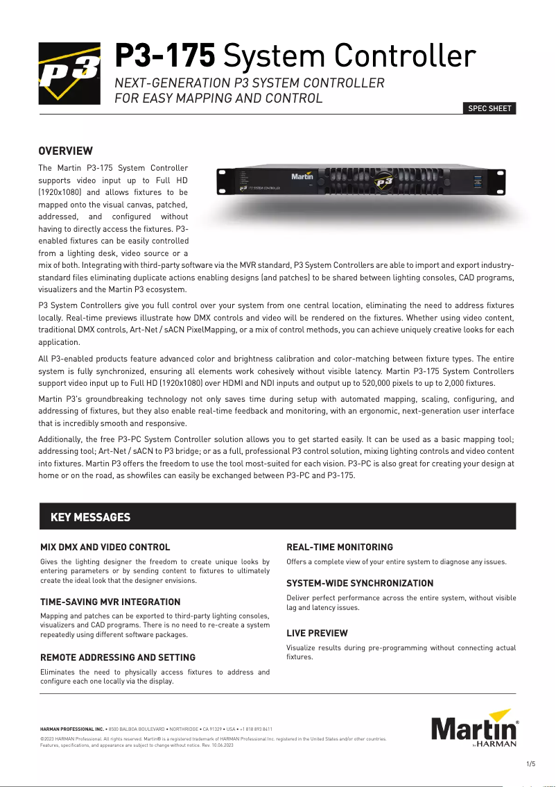 Page 1 of the manual Technical Sheet Martin P3-175