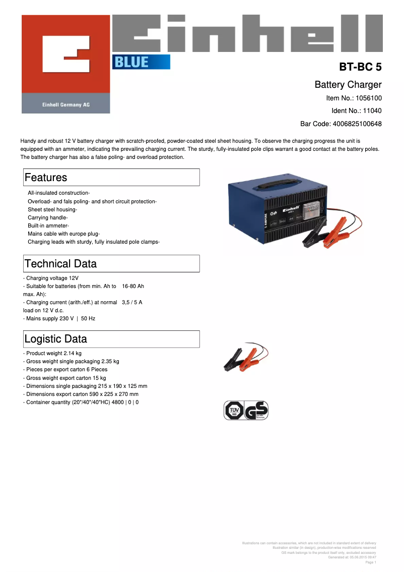 First page image of the manual for BT-BC 5