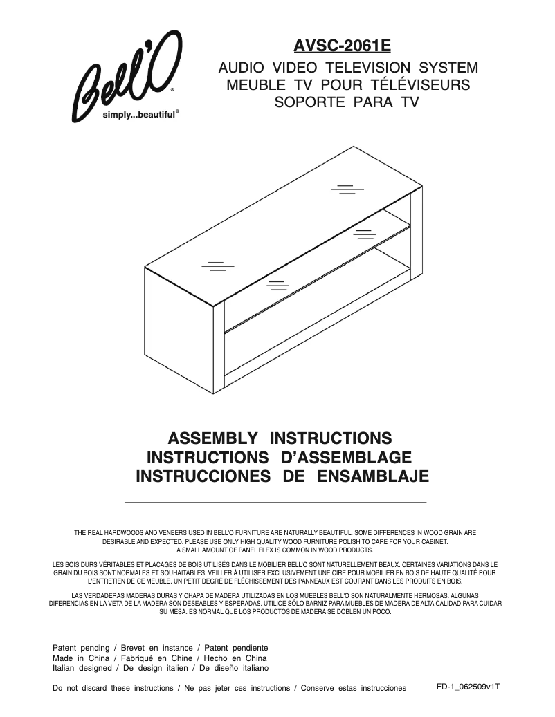 Page 1 of the manual User Manual Bell'O AVSC-2061E