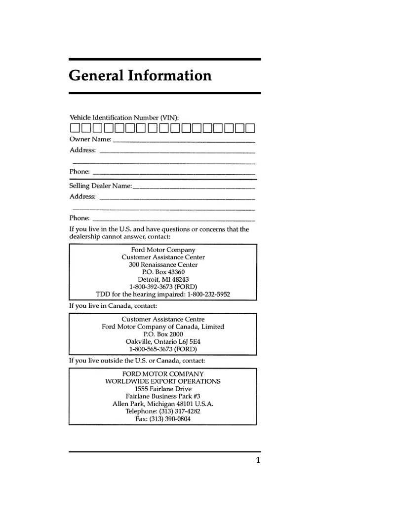 First page image of the manual for Mustang (1996)
