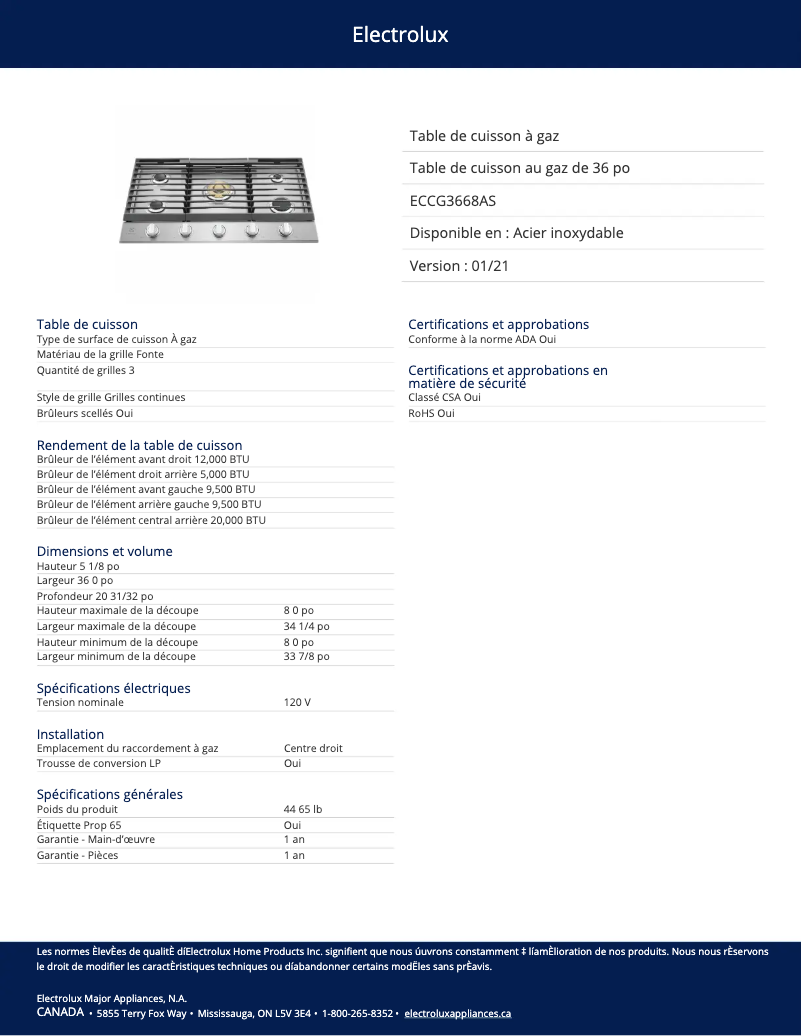 First page image of the manual for ECCG3668AS