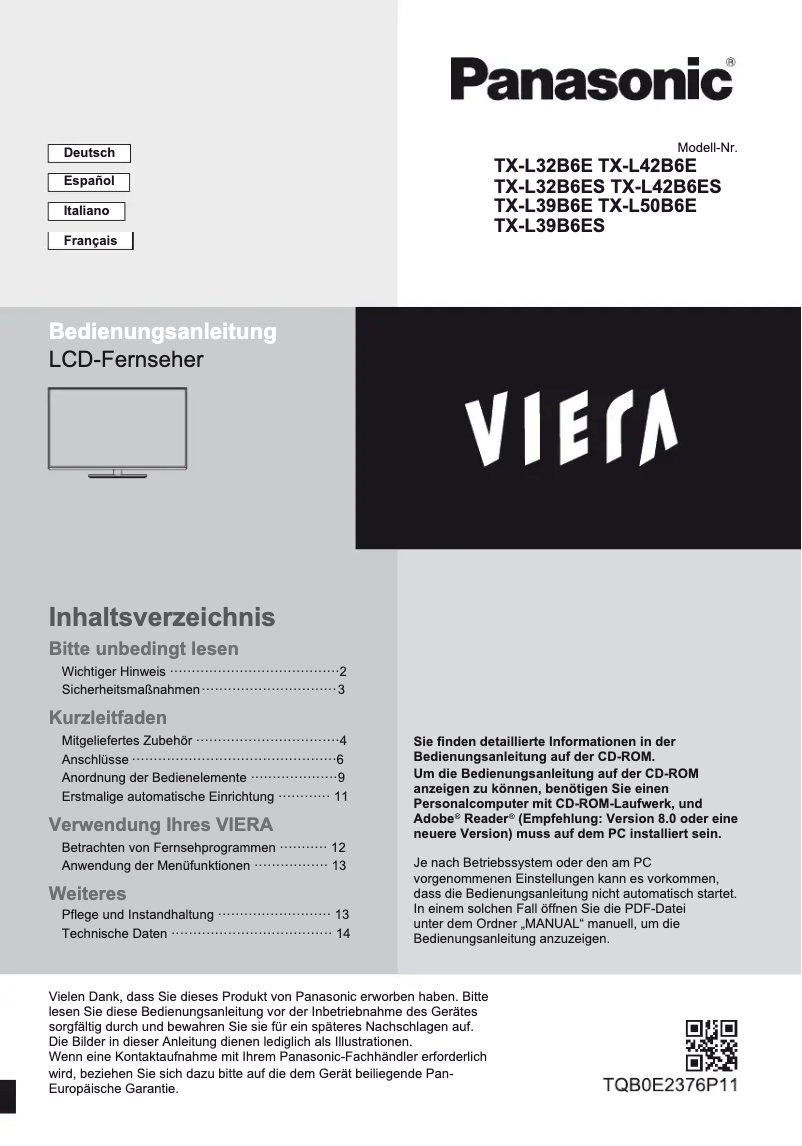 First page image of the manual for TX-L42B6