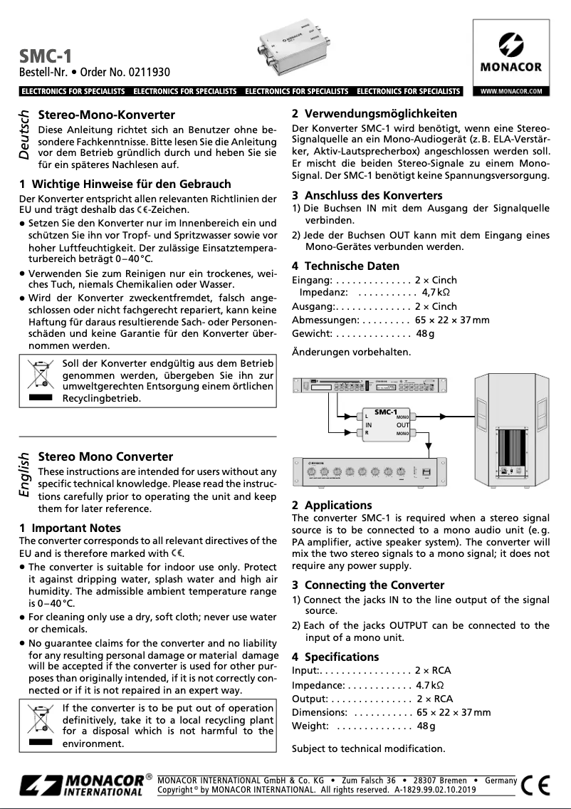 First page image of the manual for SMC-1