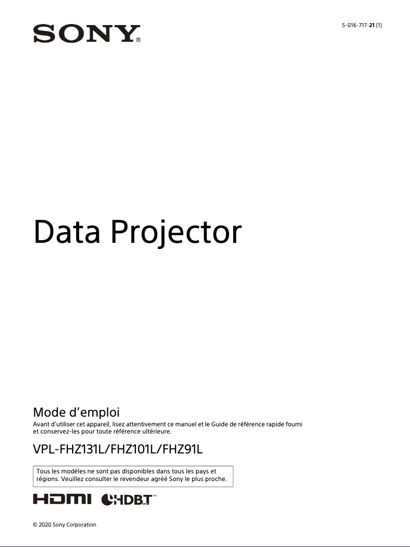 Page 1 of the manual User Manual Sony VPL-FHZ101L