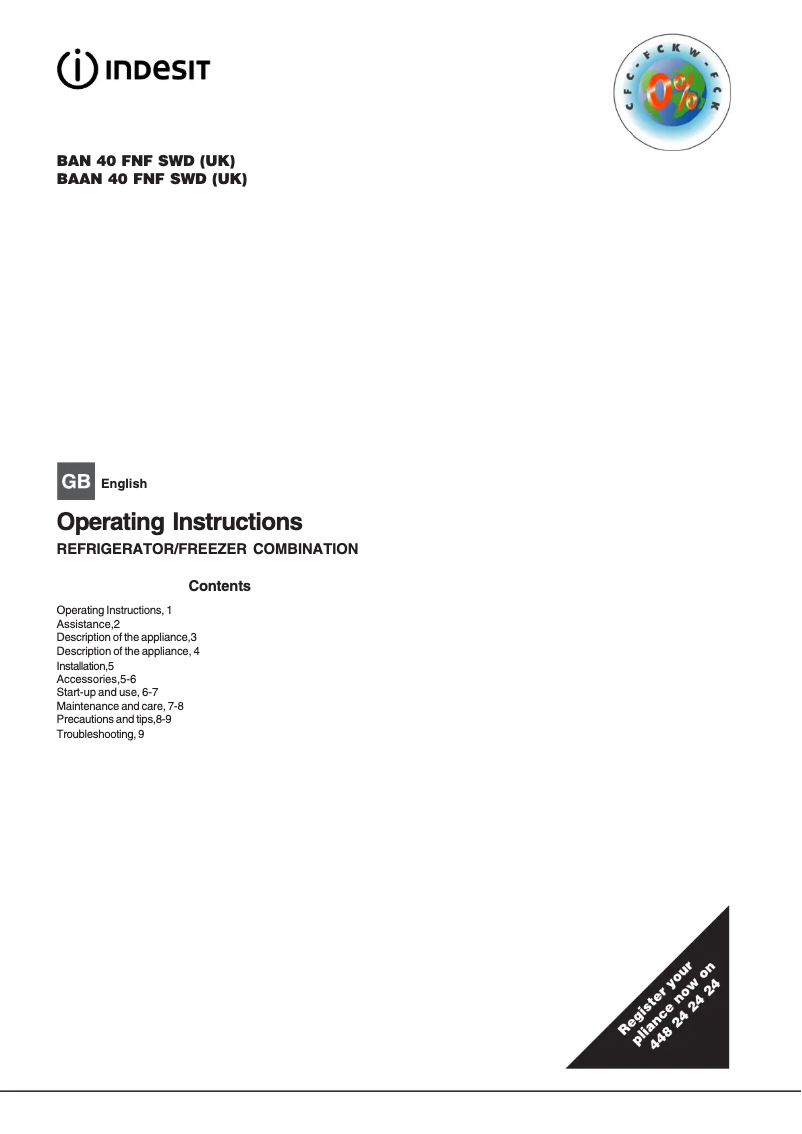 Image de la première page du manuel de l'appareil BAN 40 FNF D