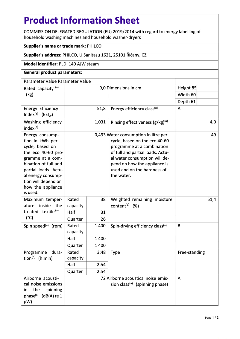 First page image of the manual for PLDI 149 AJW steam