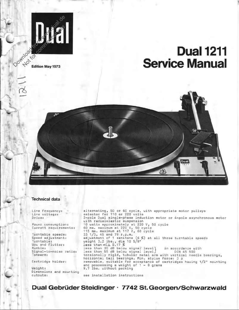 First page image of the manual for 1211