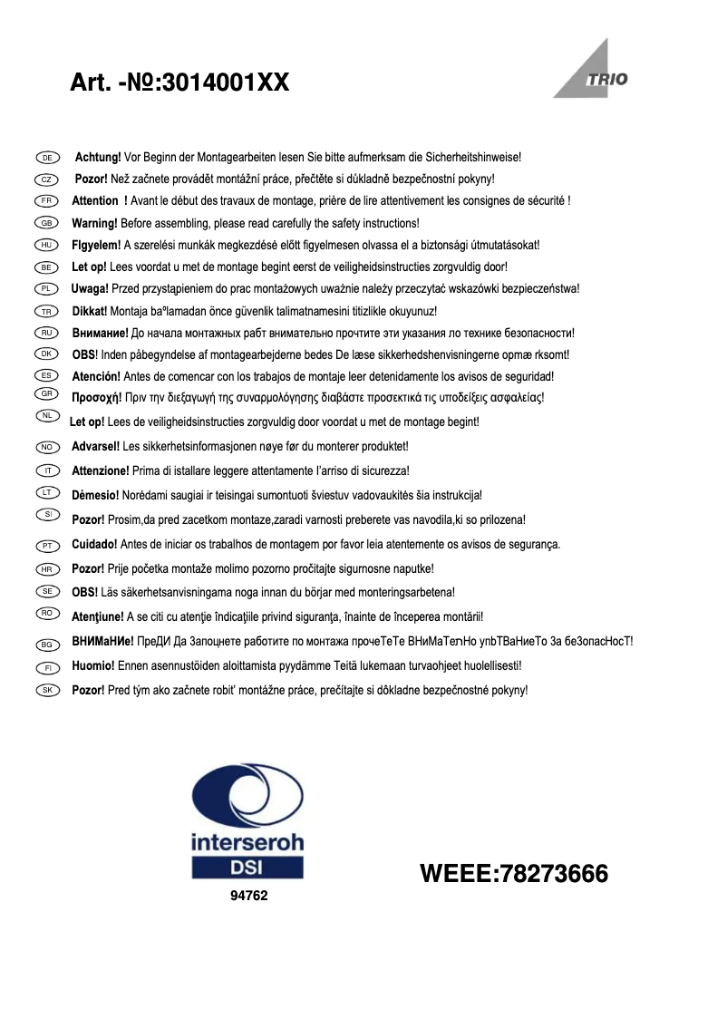 First page image of the manual for Diego 301400101