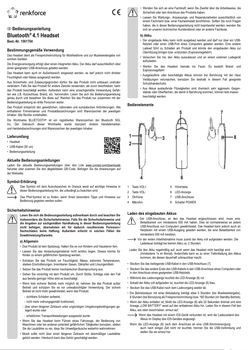 Page 1 of the manual User Manual Renkforce RF-BH-1000
