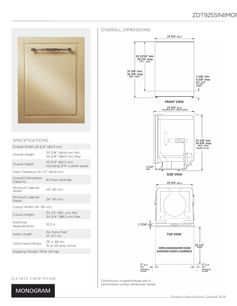 Page 1 of the manual Technical Sheet Monogram MORADW112