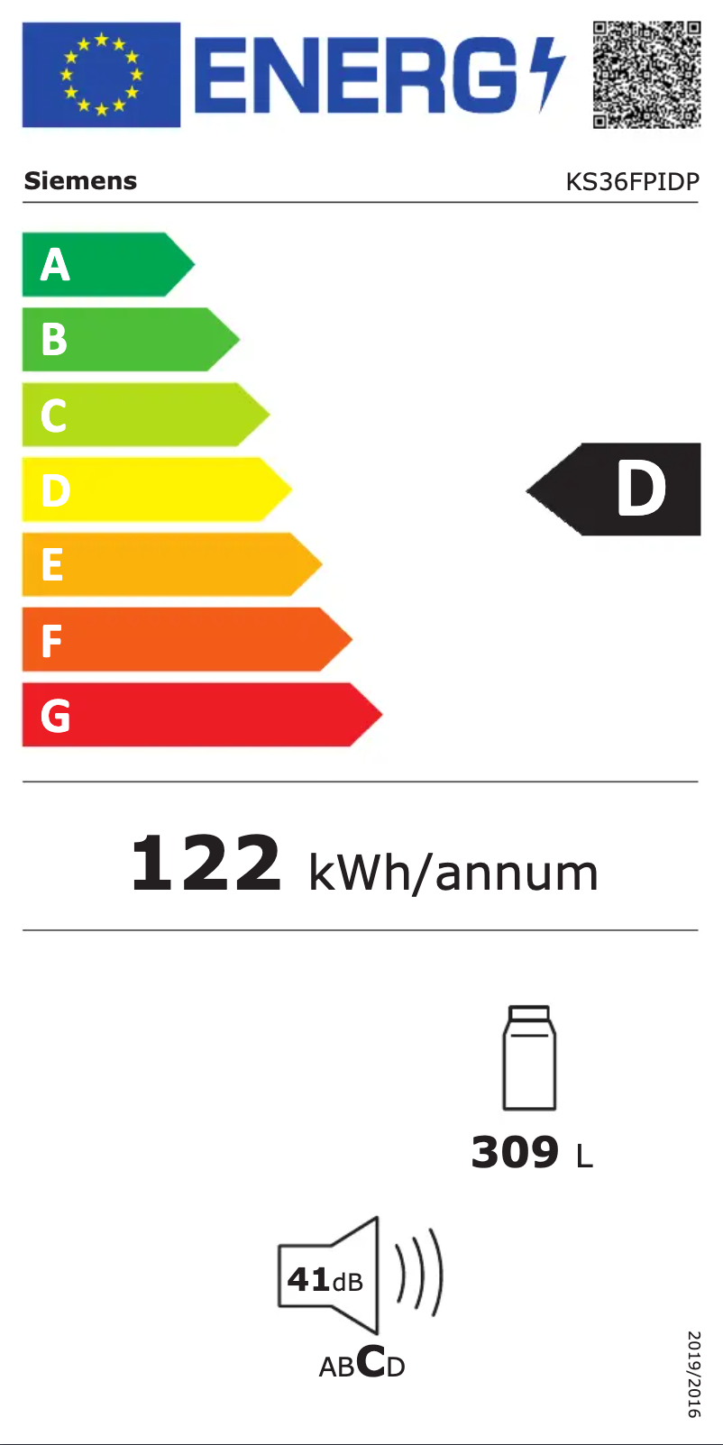 Page 1 of the manual Energy Label Siemens KS36FPIDP