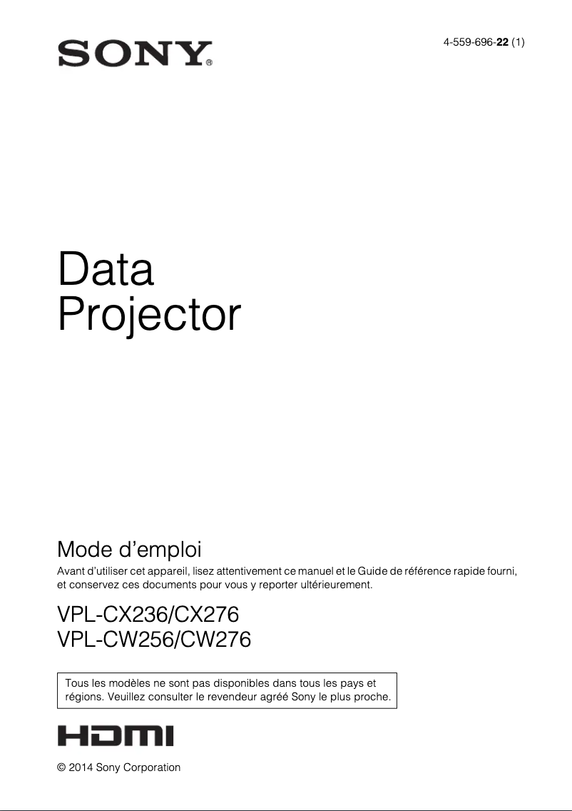 First page image of the manual for VPL-CW256