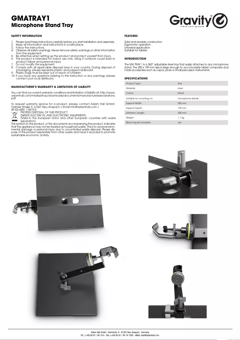 First page image of the manual for GMATRAY1