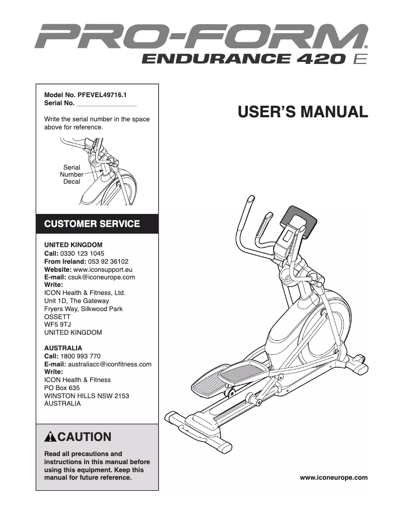 Page 1 of the manual User Manual Pro-form Endurance 420 E