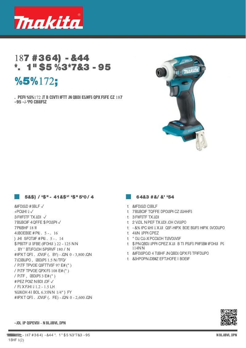Page 1 of the manual Technical Sheet Makita DTD172Z