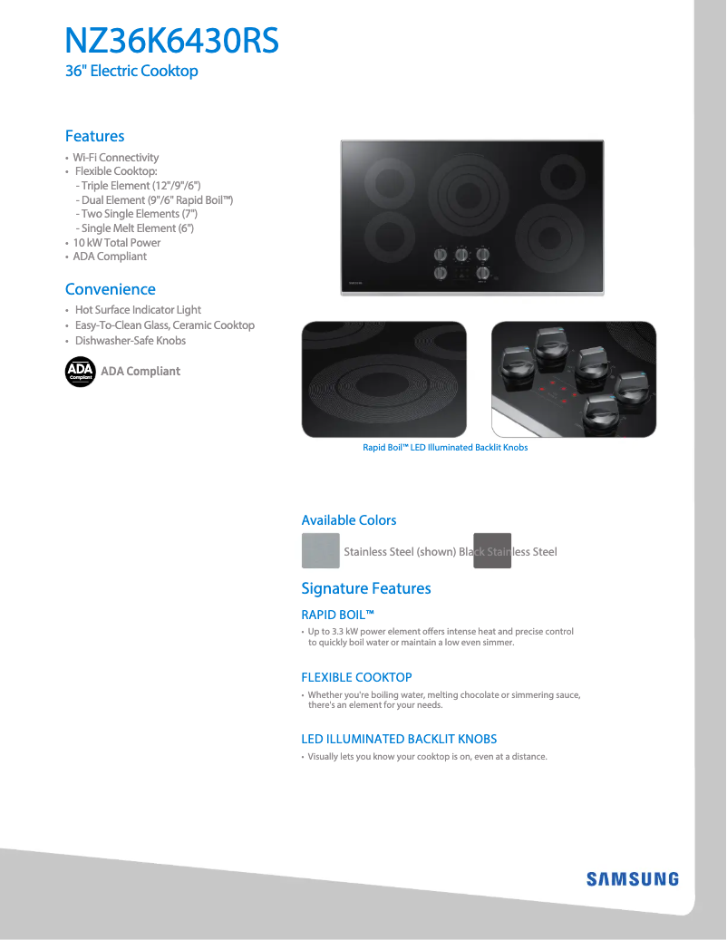 Page 1 of the manual Technical Sheet Samsung NZ36K6430RS