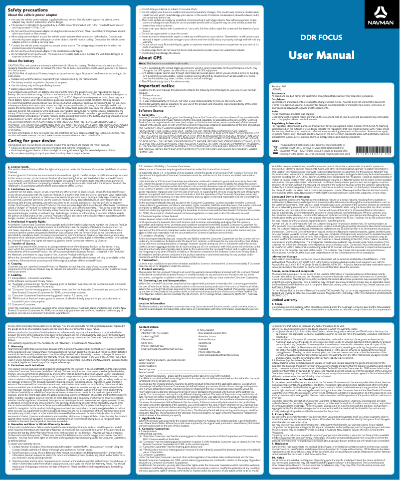 Page 1 of the manual User Manual Navman FOCUS100 FHD