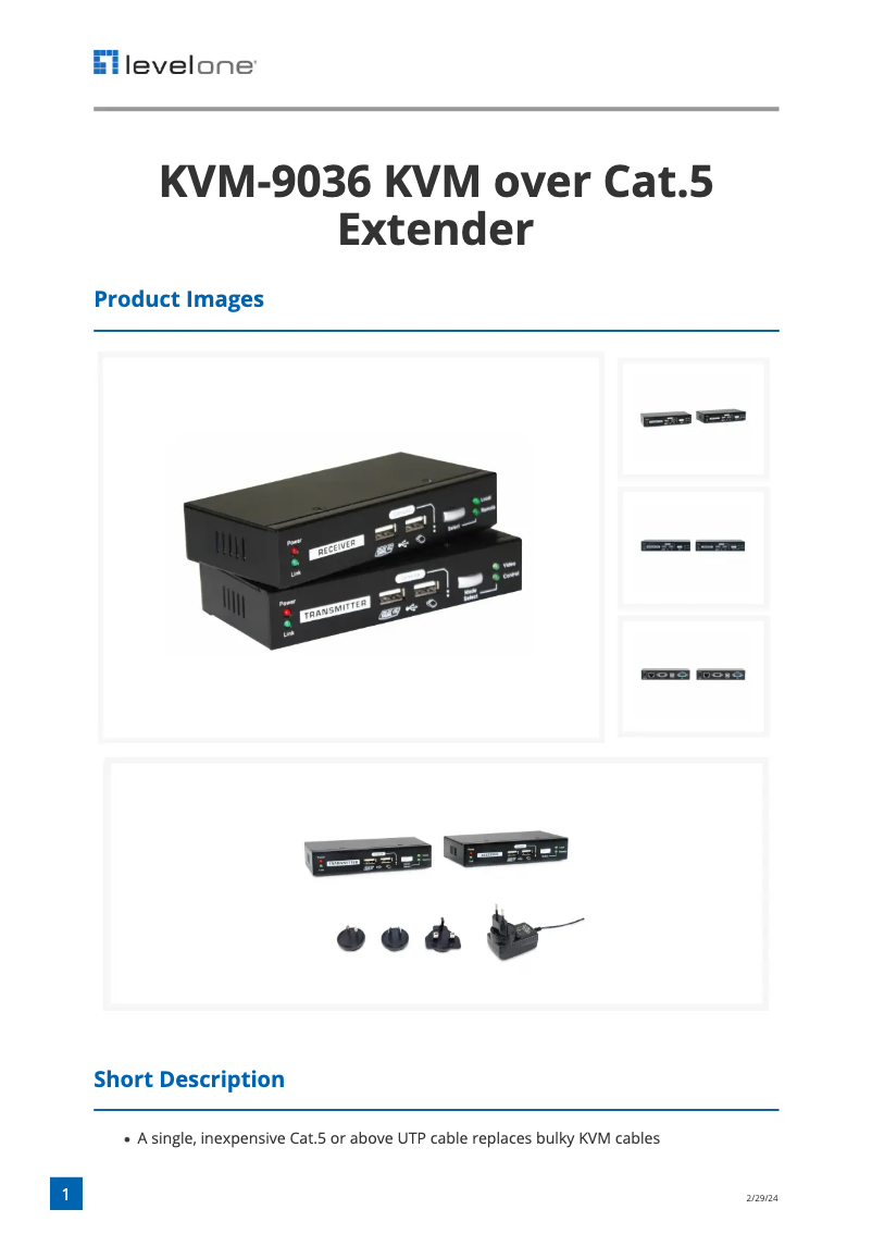 Page 1 of the manual Technical Sheet LevelOne KVM-9036