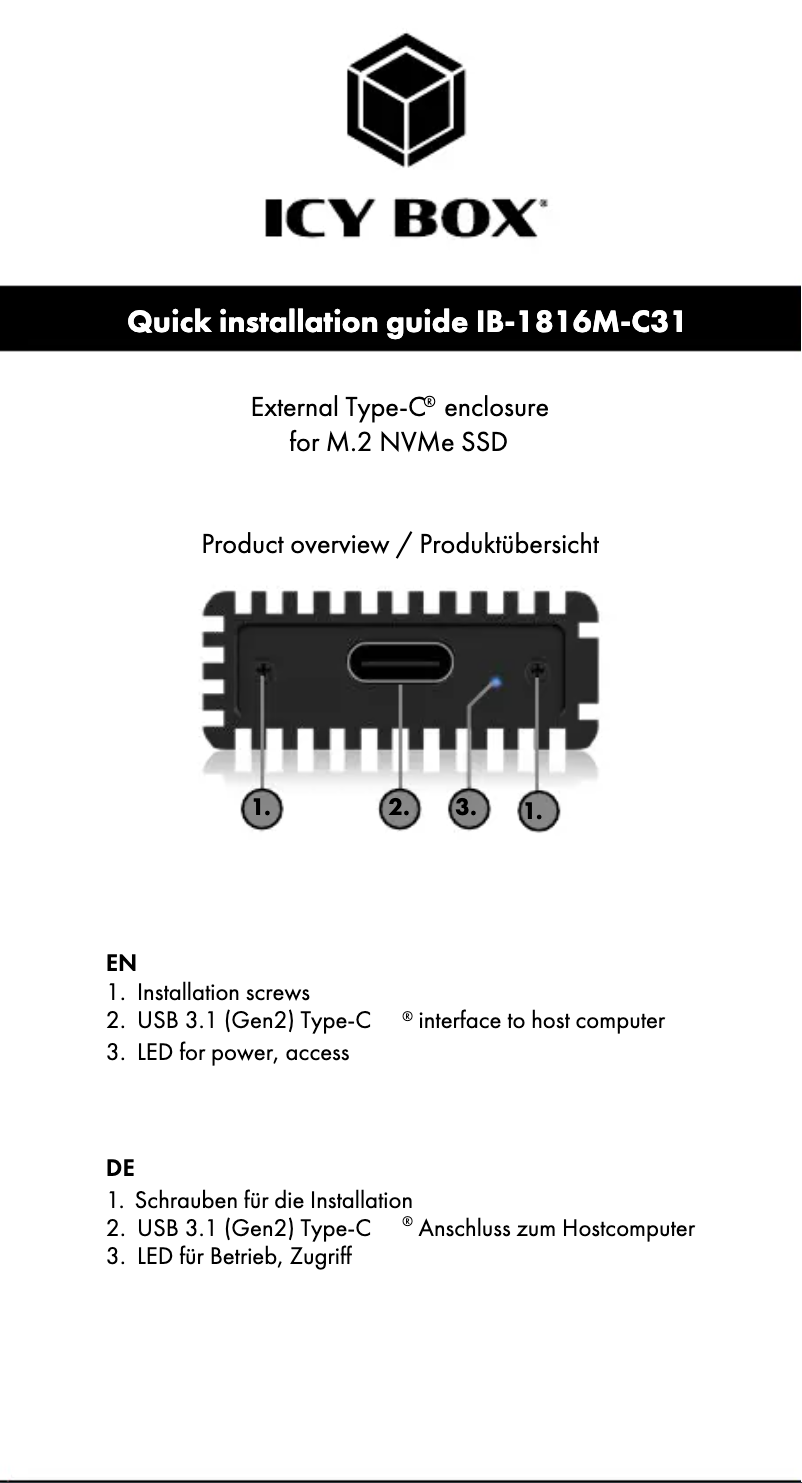 Page 1 of the manual User Manual Icy Box IB-1816M-C31
