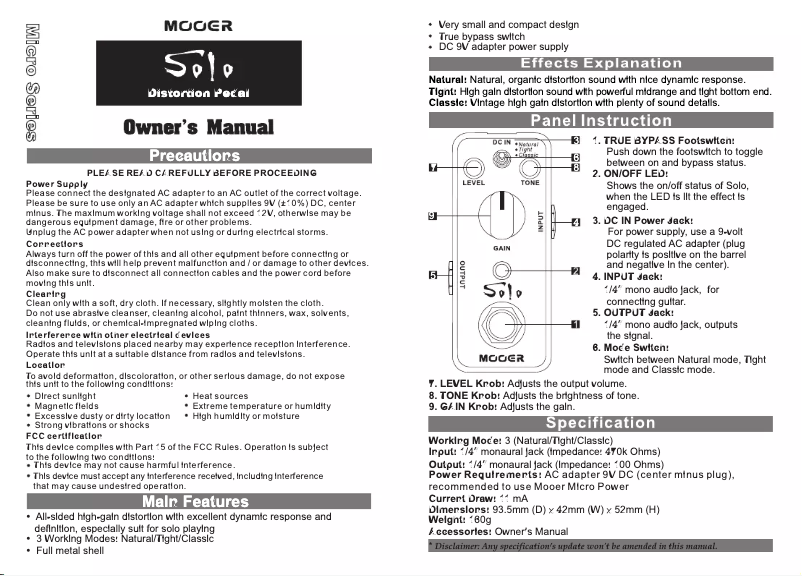 First page image of the manual for Solo
