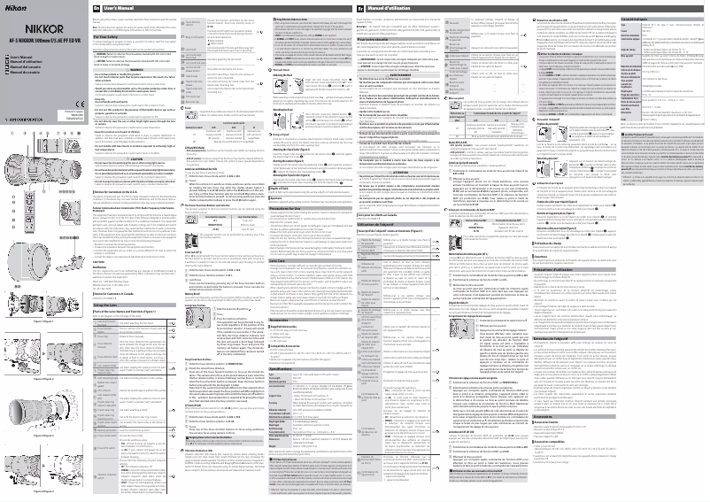 First page image of the manual for AF-S Nikkor 500mm f/5.6E PF ED VR