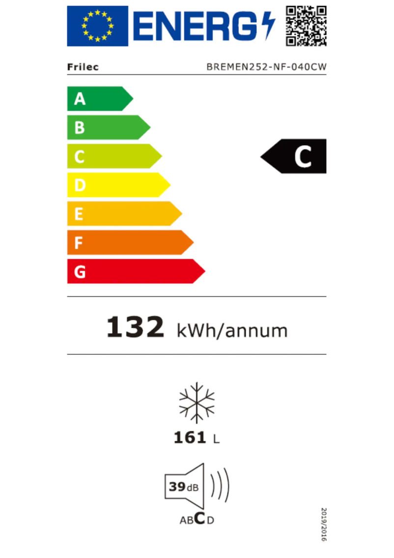 Page 1 of the manual Energy Label Frilec BREMEN252-NF-040CW