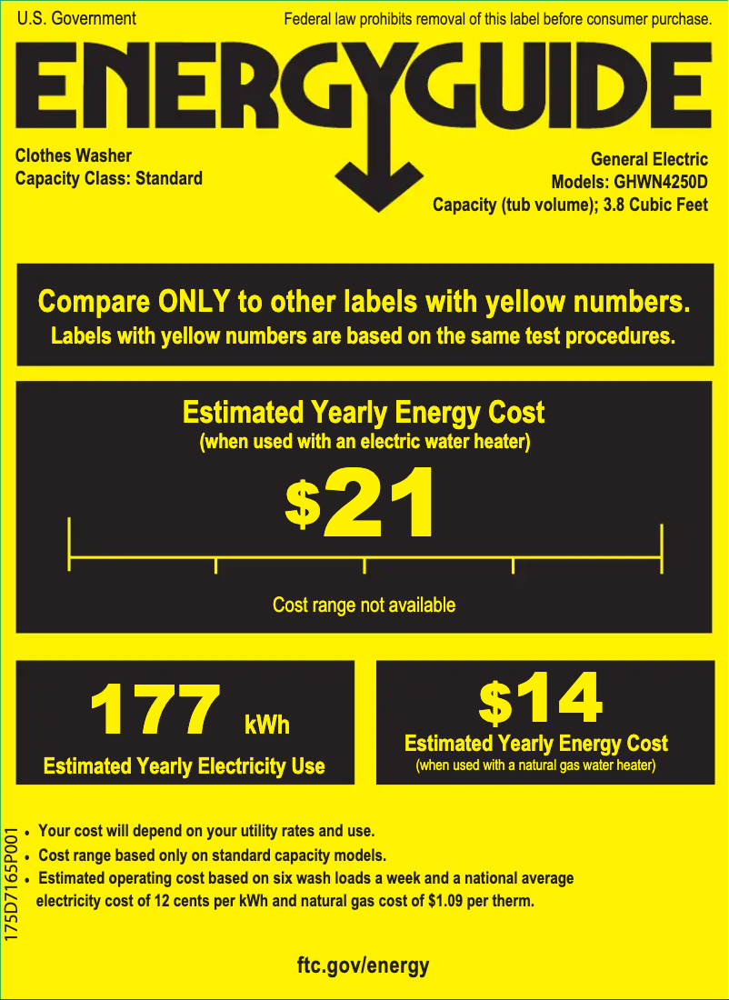 Page 1 of the manual Energy Label GE GHWN4250DWW